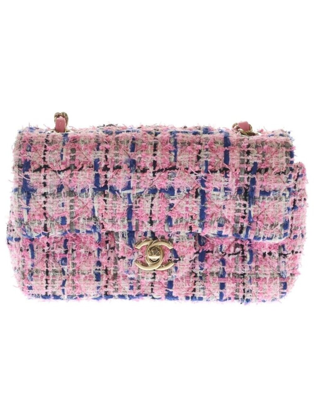 Chanel Mini Quilted 20 Single Flap Chain Shoulder Bag Pink Tweed